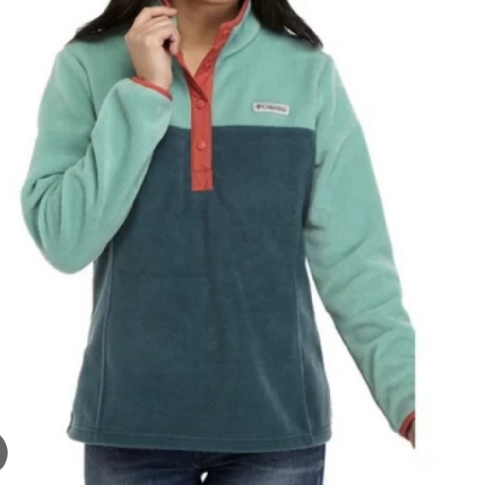 Columbia Two-Tone Teal & Mint Snap-Placket Fleece Pullover